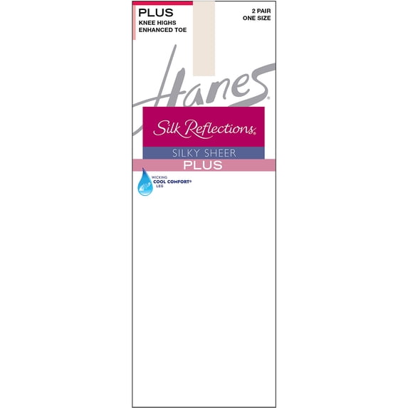 Hanes Silk Reflections Knee Highs, Enhanced Toe, 2-Pack (Plus Size) Pearl Women's