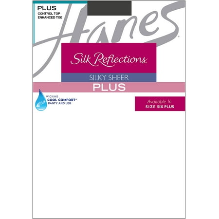 Hanes Silk Reflections Sheer Control Top Pantyhose, Enhanced Toe (Plus Size) Barely Black PPET Women's