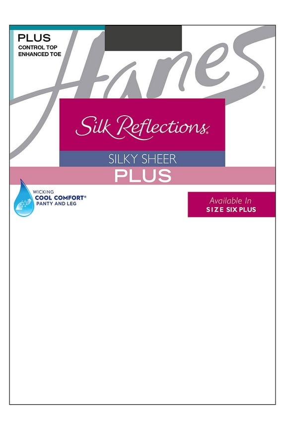 Hanes Silk Reflections Sheer Control Top Pantyhose, Enhanced Toe (Plus Size) Barely Black PPET Women's