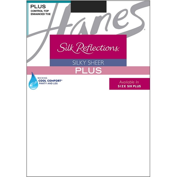 Hanes Silk Reflections Sheer Control Top Pantyhose, Enhanced Toe (Plus Size) Jet 3PLUS Women's