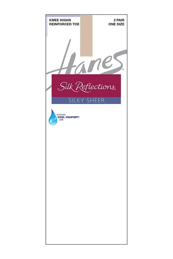 Silk Reflections Silky Sheer Knee Highs with Reinforced Toe, 2-Pairs Travel Buff Women's