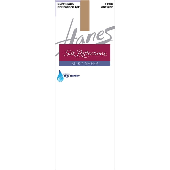 Hanes Silk Reflections Silky Sheer Knee Highs with Reinforced Toe, 2-Pairs Nude Women's