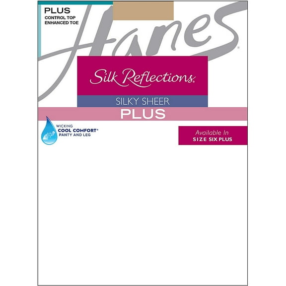 Hanes Silk Reflections Women`s Plus Sheer Control Top Enhanced Toe Pantyhose