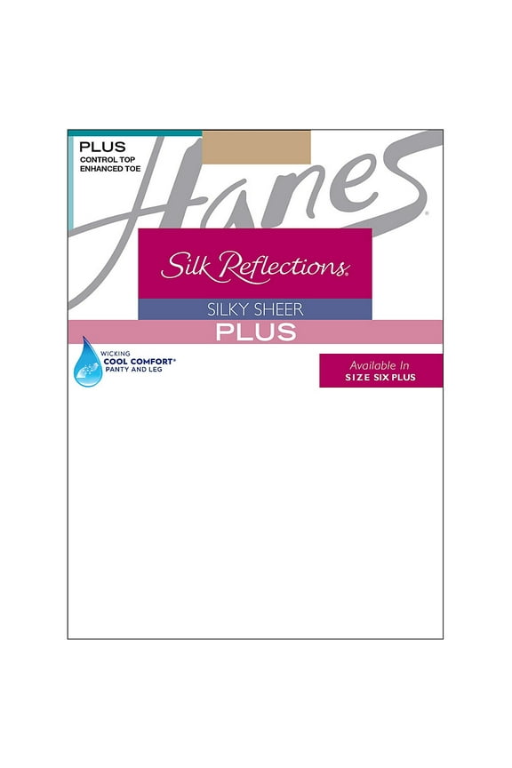 Silk Reflections Women`s Plus Sheer Control Top Enhanced Toe Pantyhose