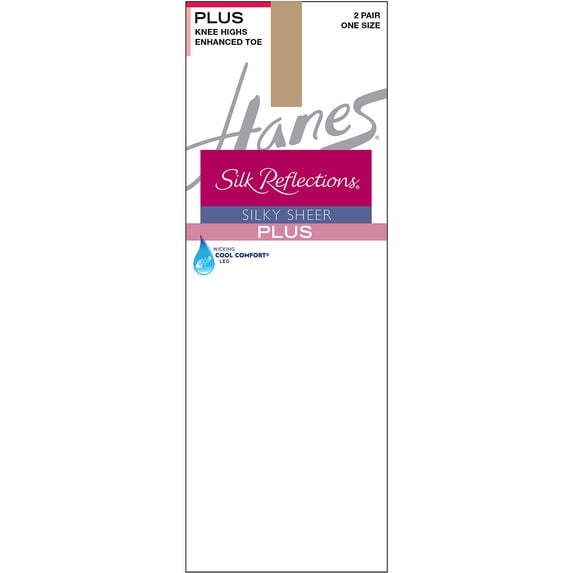 Hanes Silk Reflections Knee Highs, Enhanced Toe, 2-Pack (Plus Size) Little Color Women's