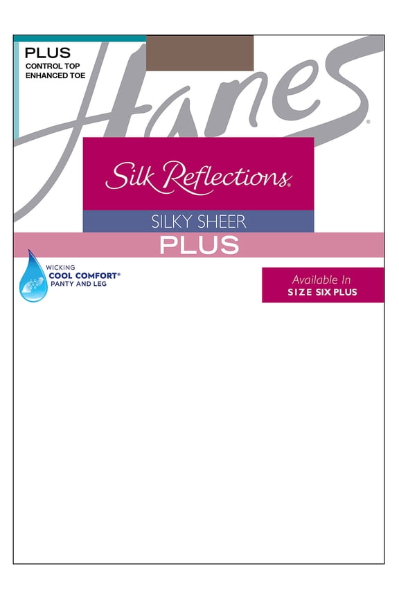 Silk Reflections Womens Plus-Size Control Top Enhanced Toe Pantyhose