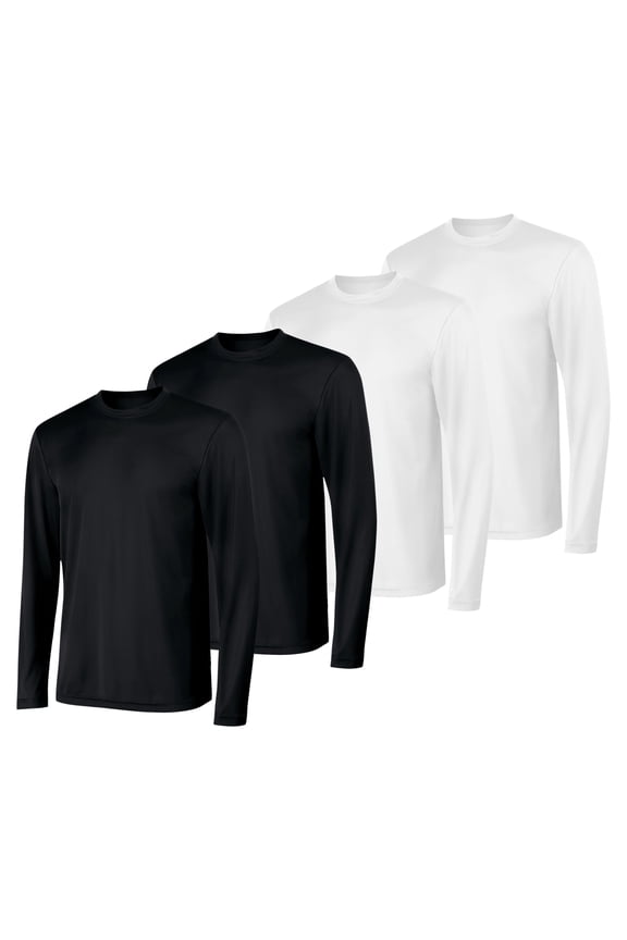Sport Cool DRI Men's Performance Long Sleeve T-Shirt, Value 4-Pack Black/Black/White/White L