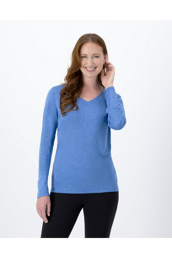 Sport Cool DRI Women's Performance Long Sleeve V-Neck T-Shirt Awesome Blue Heather XL