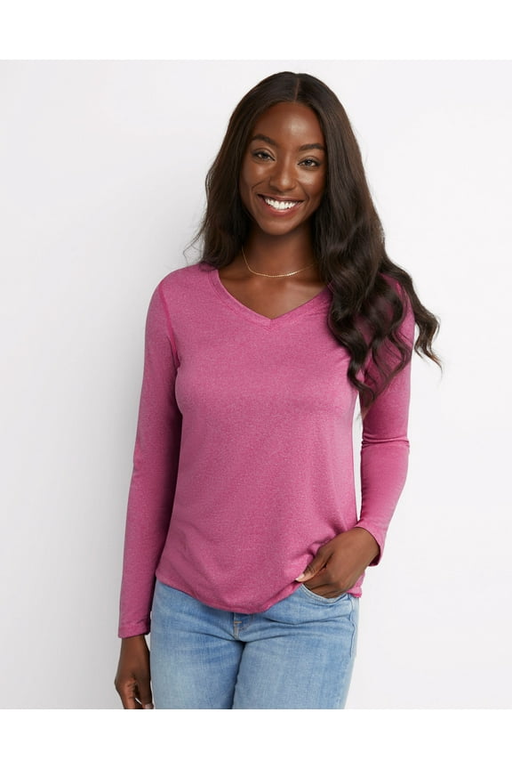 Sport Cool DRI Women's Performance Long Sleeve V-Neck T-Shirt Fresh Berry Heather L