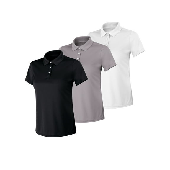 Hanes Sport Cool DRI Women's Performance Polo Shirt, 3-Pack Black/White/Grey 2XL