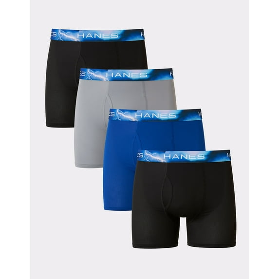 Hanes Sport Men’s Air Mesh Boxer Brief Underwear, X-Temp, Black/Grey/Blue, 4-Pack Assortment 1 S