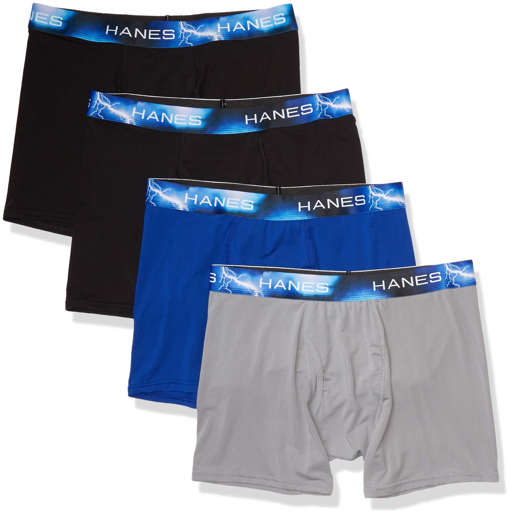 Hanes Sport Men’s Air Mesh Boxer Brief Underwear, X-Temp, Black/Grey/Blue, 4-Pack Assortment 1 XL Hanes Sport Men’s Air Mesh Boxer Brief Underwear, X-Temp, Black/Grey/Blue, 4-Pack Assortment 1 XL