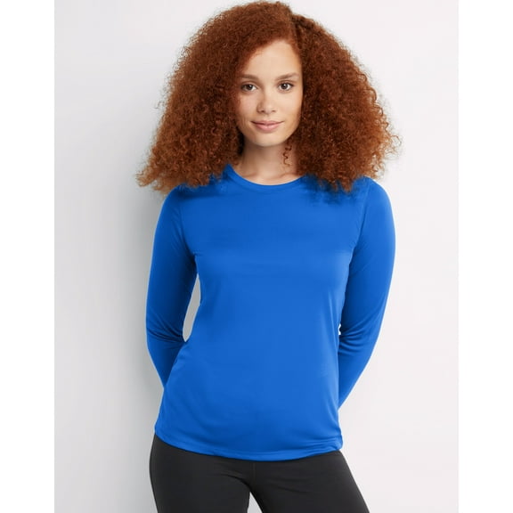 Hanes Sport Cool DRI Women's Performance Long Sleeve T-Shirt Awesome Blue M