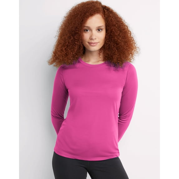Hanes Sport Cool DRI Women's Performance Long Sleeve T-Shirt Fresh Berry L