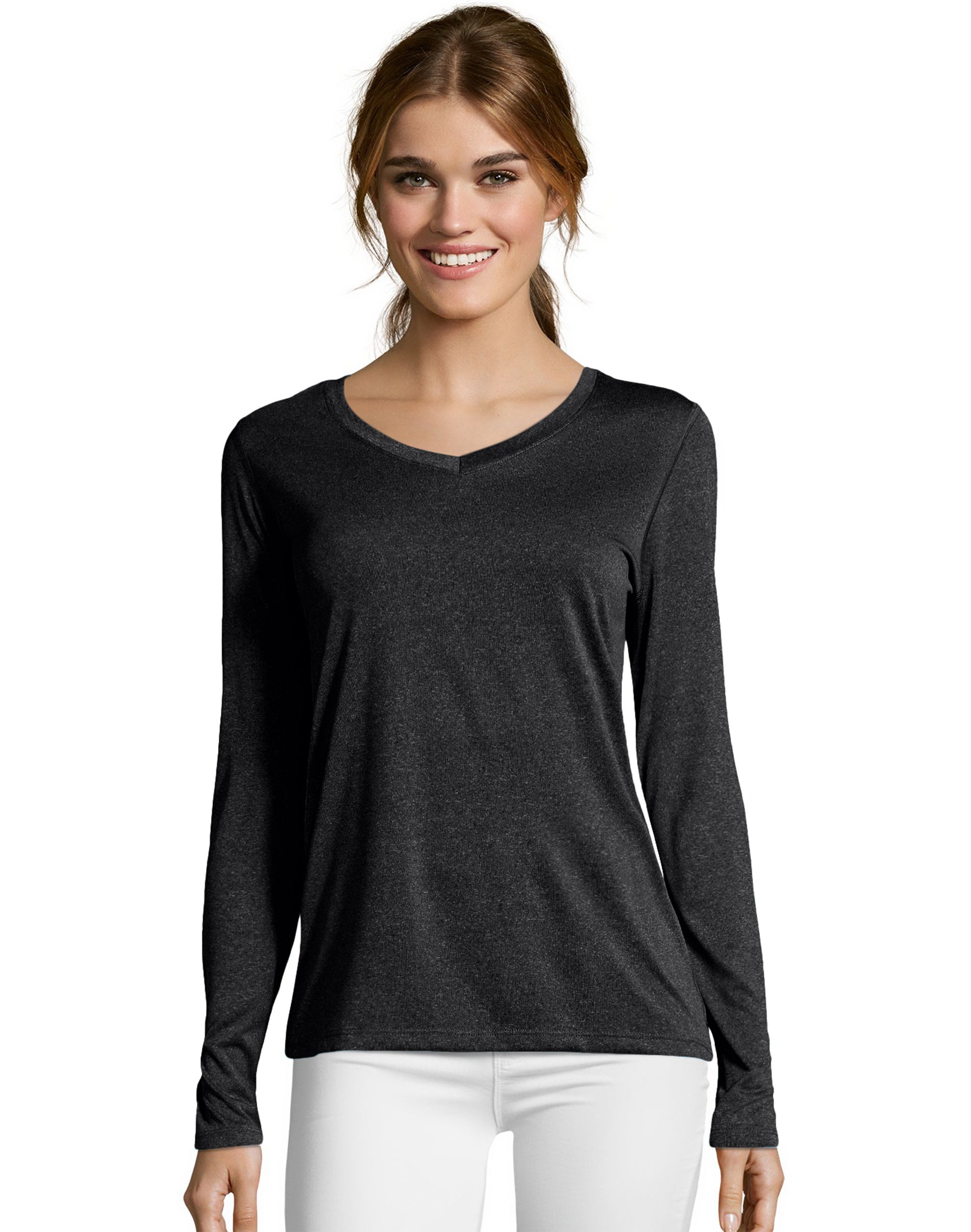 Hanes Sport Cool DRI Women's Performance Long Sleeve V-Neck T-Shirt ...