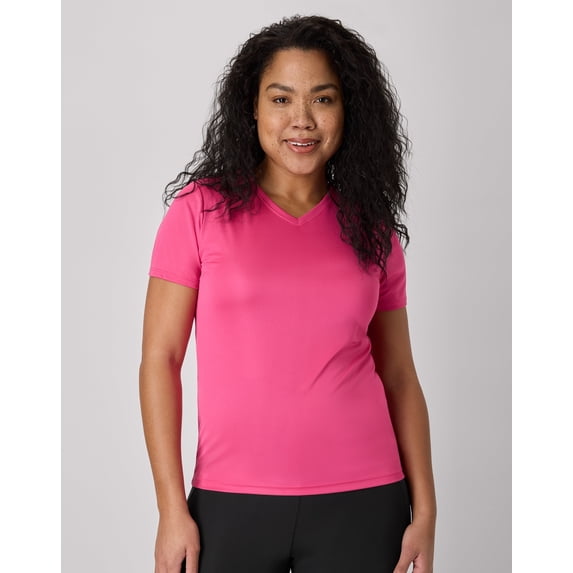 Hanes Sport Cool DRI Women's Performance V-Neck T-Shirt Wow Pink 2XL