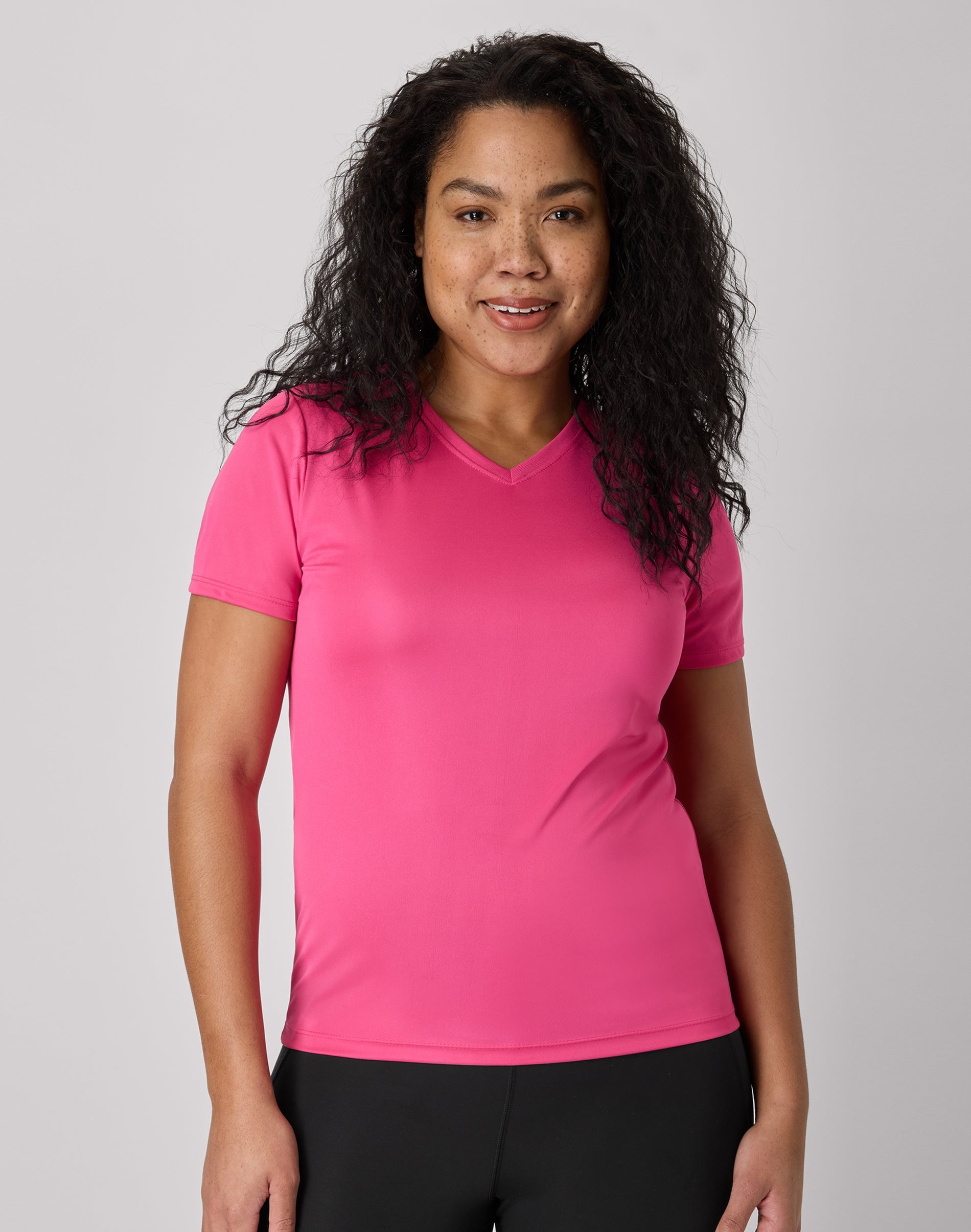 Hanes Sport Cool DRI Women's Performance V-Neck T-Shirt Wow Pink S ...
