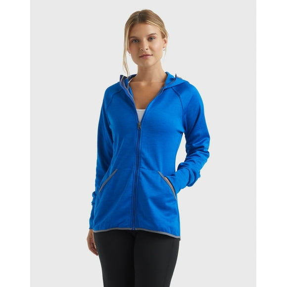 Hanes Sport Women's Full-Zip Fleece Hoodie Awesome Blue Heather L