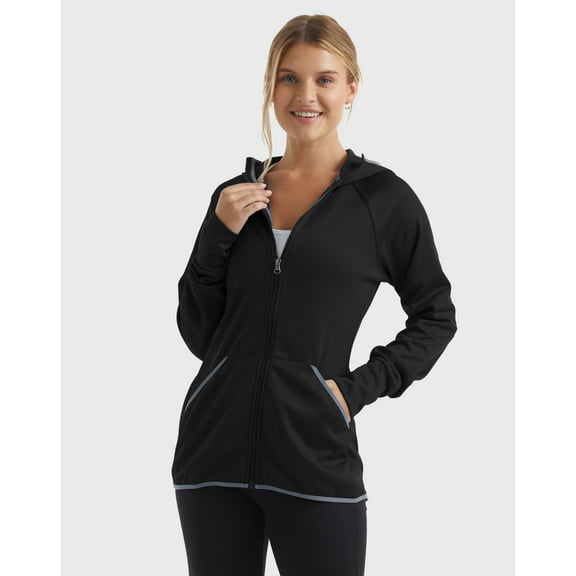 Hanes Sport Women's Full-Zip Fleece Hoodie Black Heather S