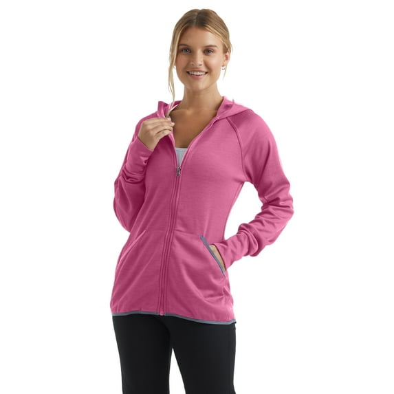 Hanes Sport Women's Full-Zip Fleece Hoodie Fresh Berry Heather L