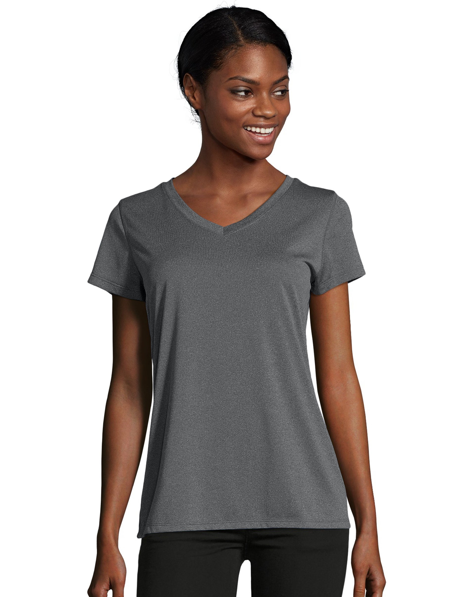 Hanes Sport Women's Performance V-Neck T-Shirt Granite Heather L ...
