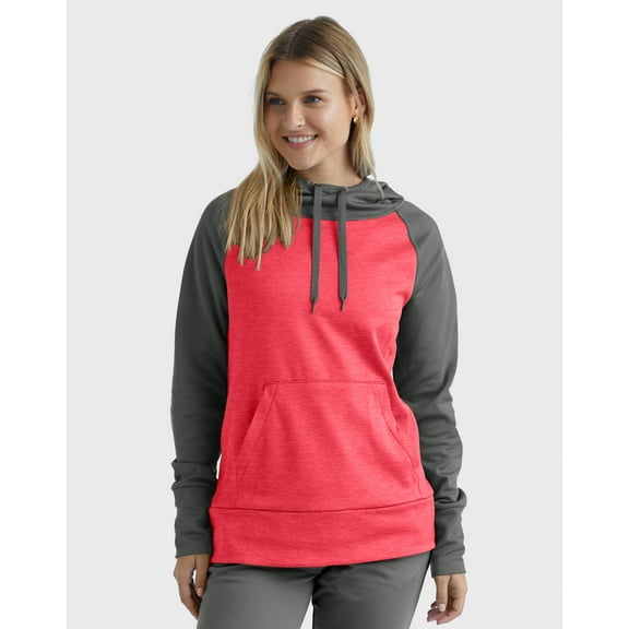 Hanes Sport Women's Performance Fleece Hoodie Dada Grey/Razzle Pink Heather 2XL