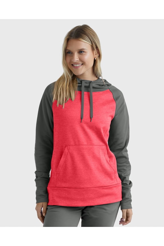Sport Women's Performance Fleece Hoodie Dada Grey/Razzle Pink Heather 2XL