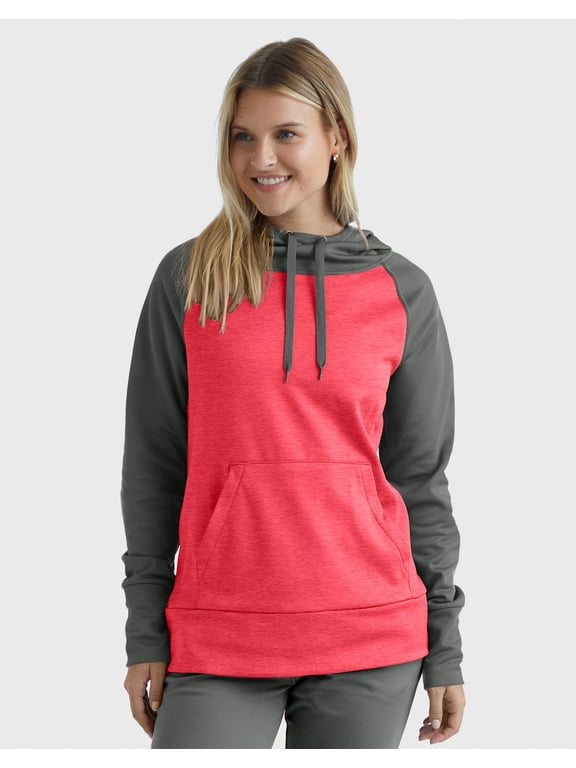 Sport Women's Performance Fleece Hoodie Dada Grey/Razzle Pink Heather XL