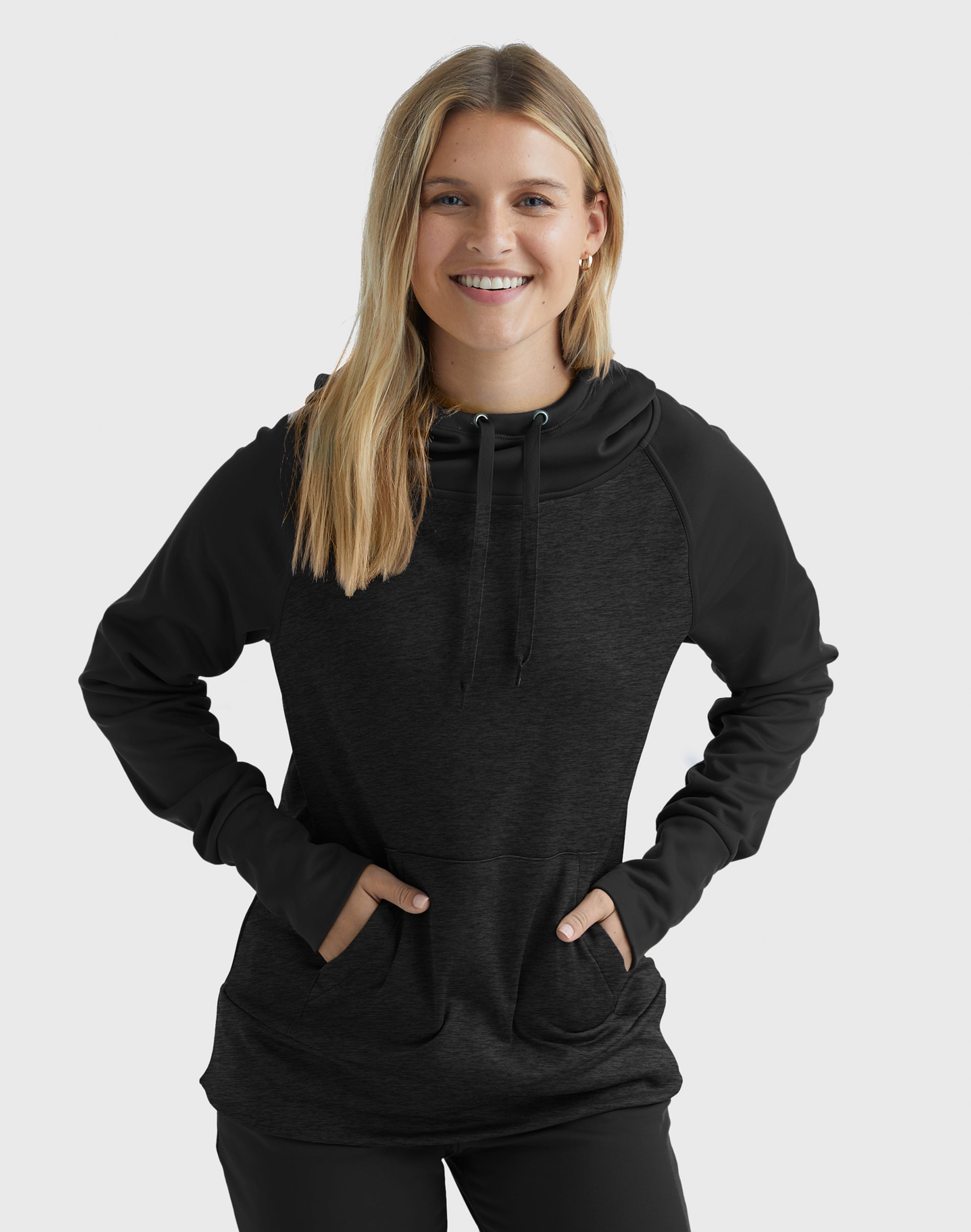Hanes Sport Women's Performance Fleece Hoodie Black/Black Heather S
