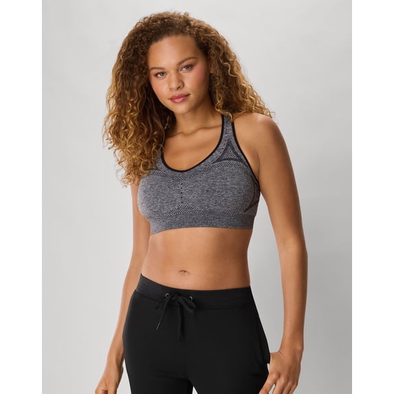 Hanes Sport Women's Seamless Racerback Sports Bra Ebony Heather L