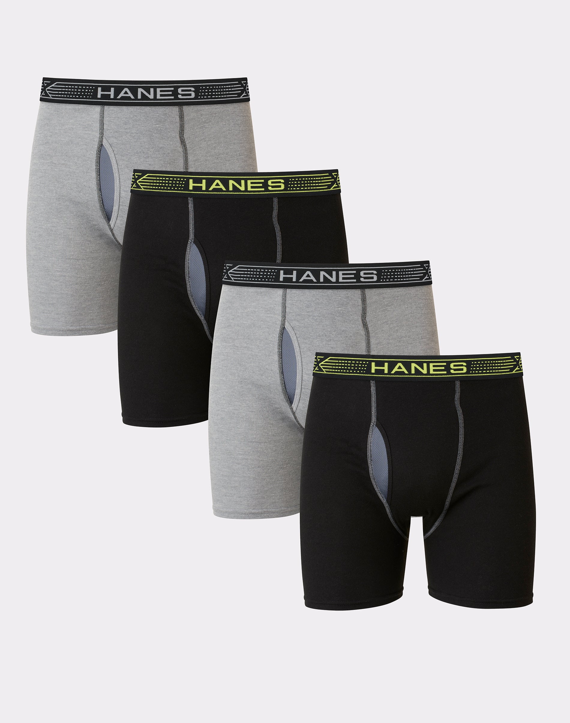 Hanes Sport X-Temp Men’s Cotton Boxer Brief Underwear, Black/Grey, 4-Pack S