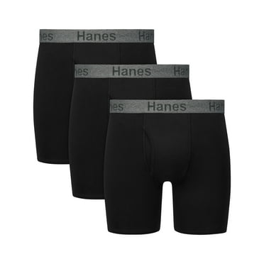 Hanes Men's Boxer Brief Underwear with Stay Dry Pouch, Cotton Stretch, Black, 3-Pack