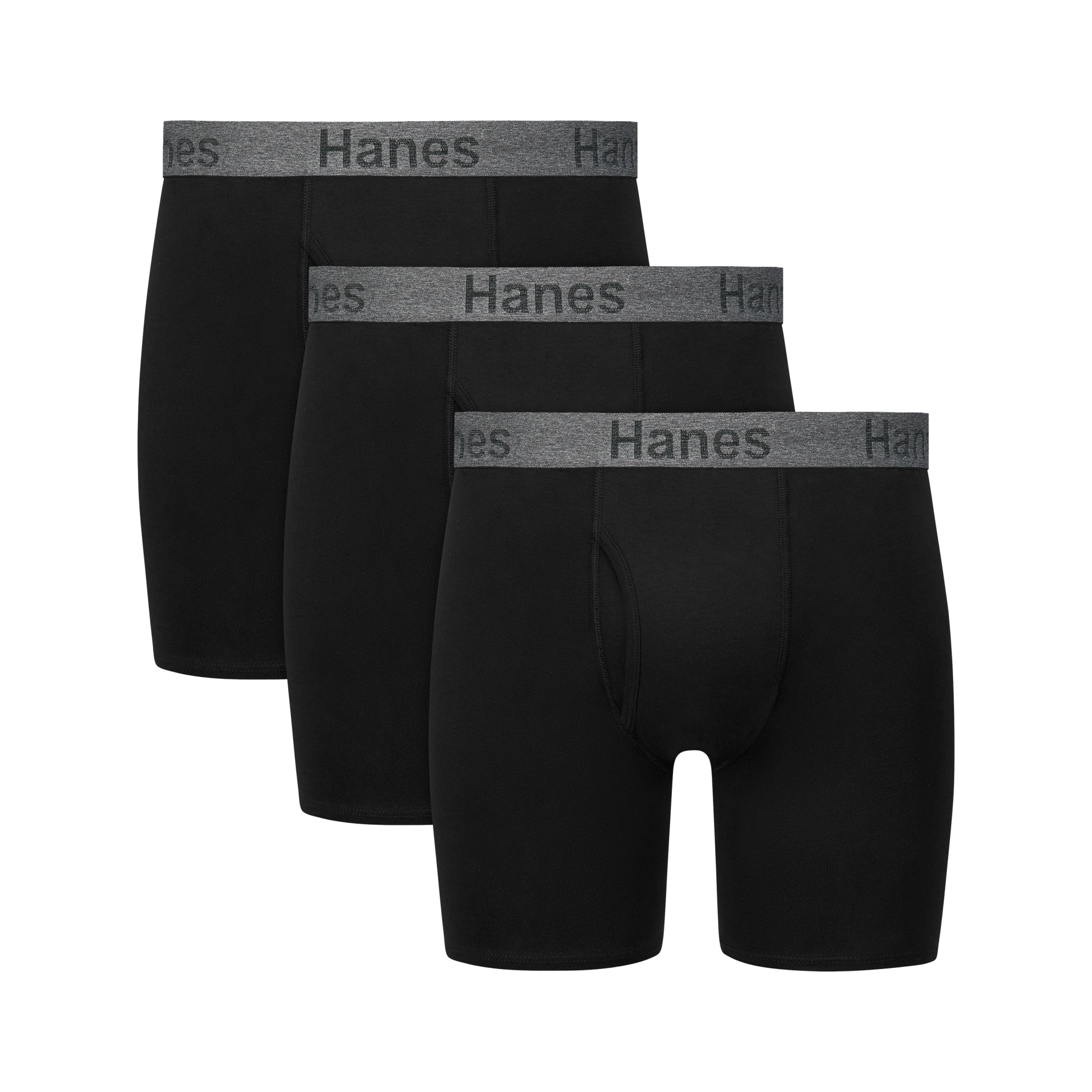 Underwear Boxer Briefs with Stay Dry Pouch, 3-Pack, Cotton Stretch Underwear, Black