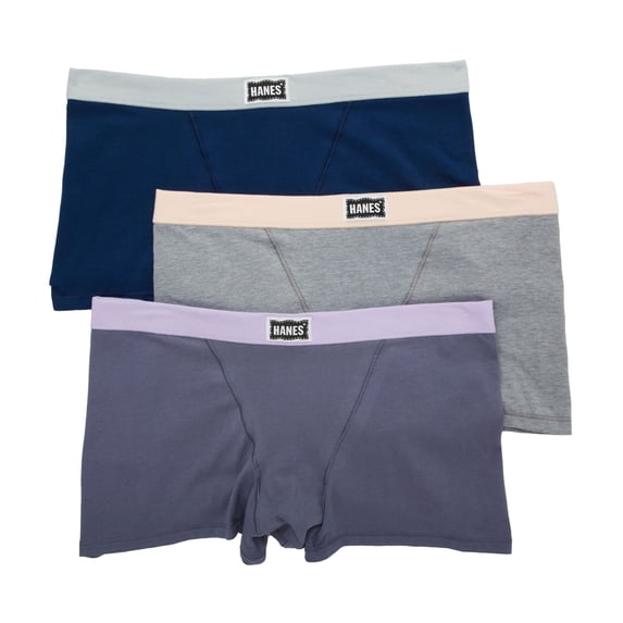 Hanes Stretch Cotton-blend Boxer Brief (Women's), Blue, 3 Pack