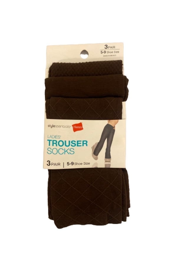 Style Essentials Ladies 3 Pair Trouser Socks, Java, Shoe Size 5-9