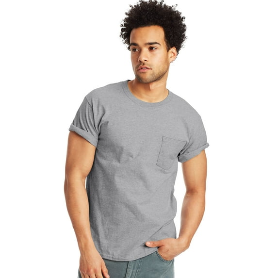 Hanes T-Shirt 2-Pack Pocket Tee Short Sleeve Men Lay Flat Collar Value sz S-2XL