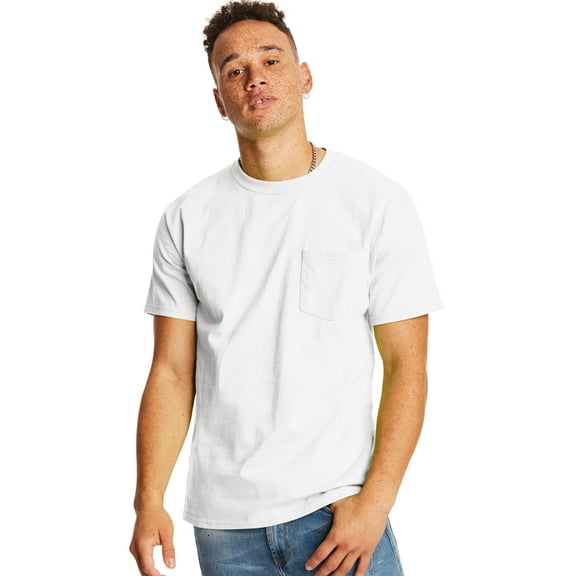 Hanes T-Shirt 2-Pack Pocket Tee Short Sleeve Men Lay Flat Collar Value sz S-2XL