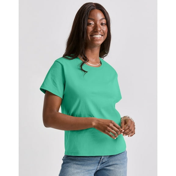 Hanes T-Shirt Short Sleeve Tee Essentials Womens Midweight Crewneck 100% Cotton