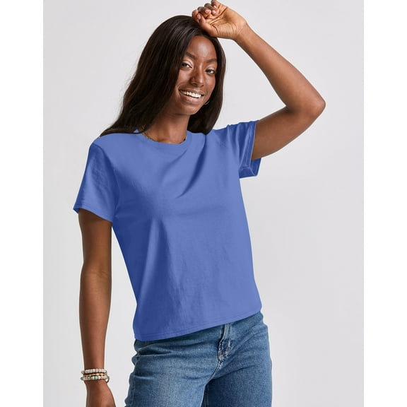 Hanes T-Shirt Short Sleeve Tee Essentials Womens Midweight Crewneck 100% Cotton