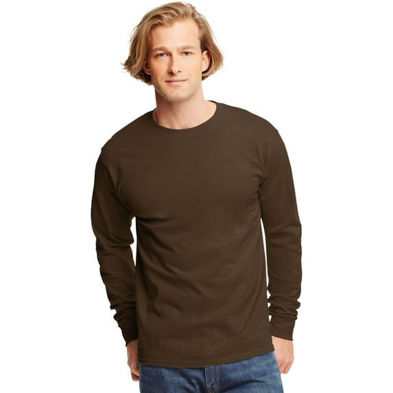 Hanes TAGLESS Men`s Long-Sleeve T-Shirt - Best-Seller, XL, Dark Chocolate