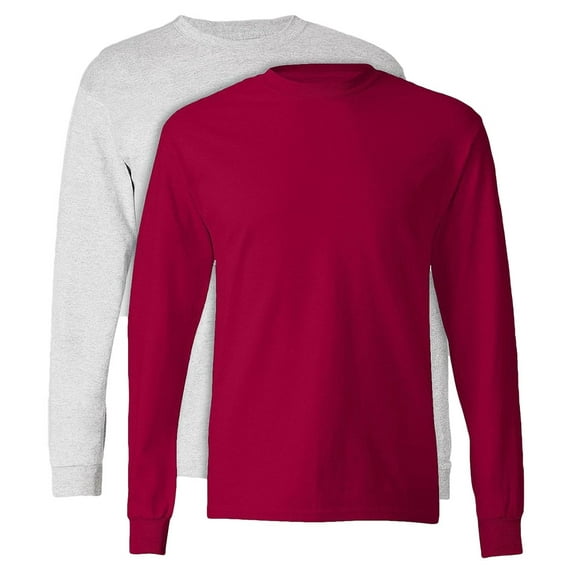 Hanes TAGLESS 6.1 Long Sleeve T-Shirt (Pack of 2) (1 Ash / 1 Deep Red)