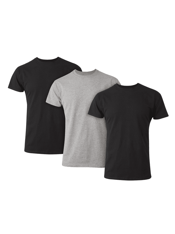Tall Man T-Shirt, 3-Pack, Long Length Cotton Undershirt, Black/Grey (Big & Tall Sizes)