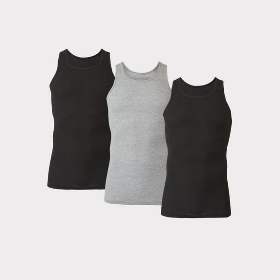 Hanes Tall Man Tank Undershirt Pack with Longer Length, Cotton, Black, 3-Pack (Big & Tall Sizes)