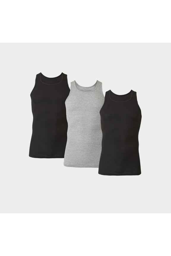 Tall Man Tank Top Undershirt, 3-Pack, Longer Length, Cotton, Black (Big & Tall Sizes)