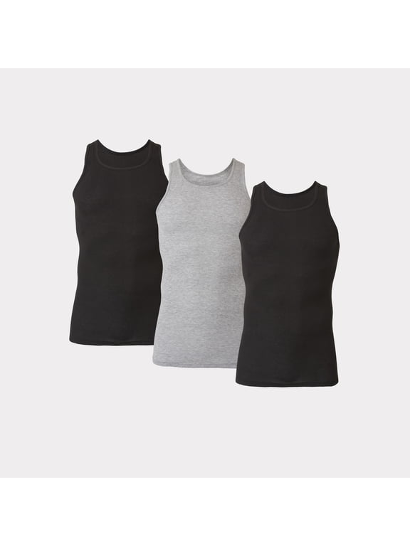Tall Man Tank Top Undershirt, 3-Pack, Longer Length, Cotton, Black (Big & Tall Sizes)
