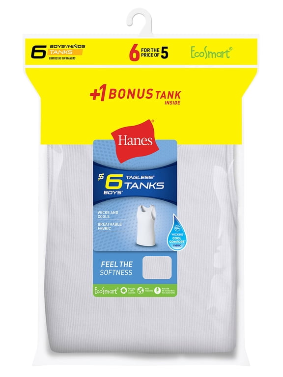 Tank 6-Pack Boys EcoSmart (Includes 1 Free Bonus) Undershirt Underwear White XS