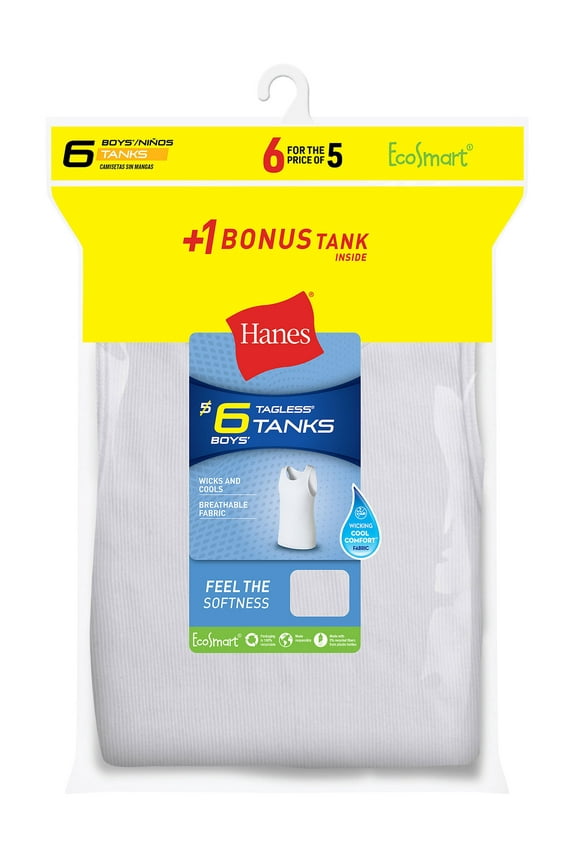 Tank 6-Pack Boys EcoSmart (Includes 1 Free Bonus) Undershirt Underwear White XS