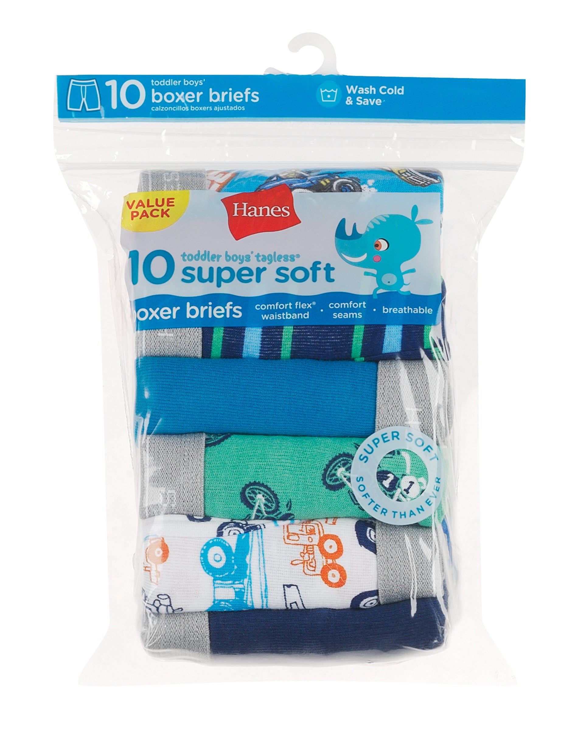 Hanes Toddler Boys' Boxer Briefs, Assorted Colors, 10 Pack, Size 4T