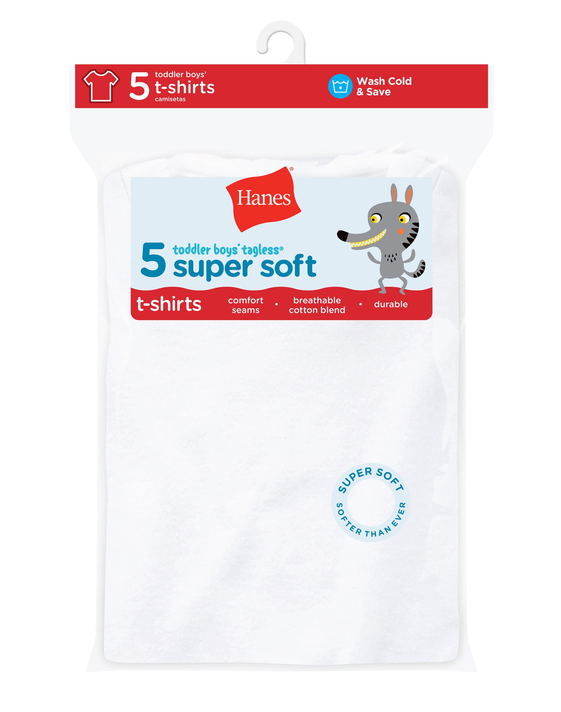 Hanes Toddler Boys' Crew Undershirt, White, 5Pack Assorted 4