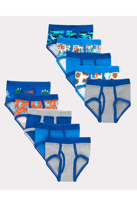 Toddler Boys' Tagless Briefs, Dinosaur Prints & Solids, 10-Pack Assorted 4